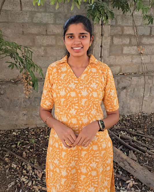Mustard yellow cotton kurta set