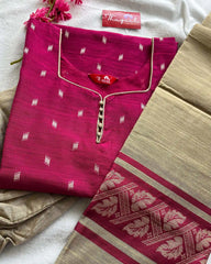 Pink Slub Silk Kurta Set