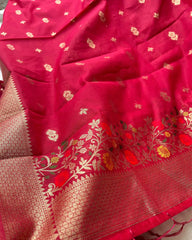 Rani pink banarasi cotton kurta set