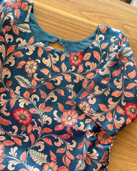 Teal Floral Silk Kurta