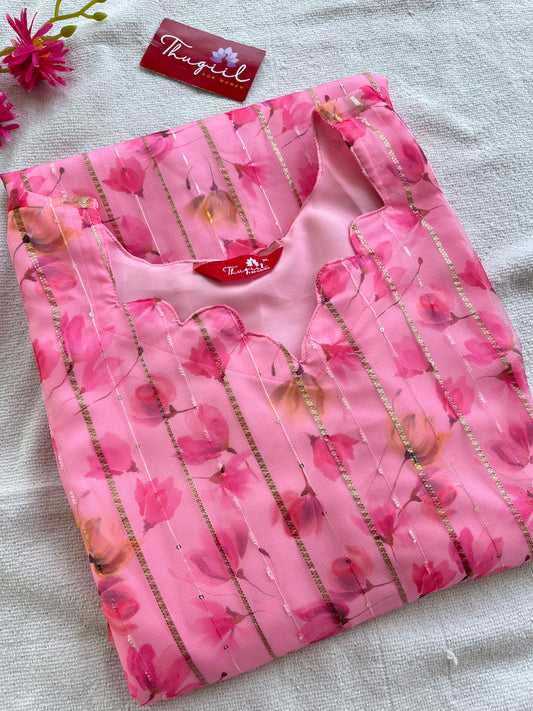 Pink Floral Organza Kurta