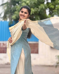 Water Blue Butter Silk Kurta Set