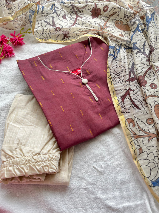 Maroon- Kalamkari Silk Kurta Set