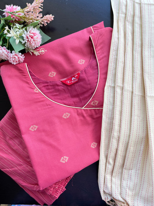 2 in 1 Peach Handloom Soft Cotton Kurta Set