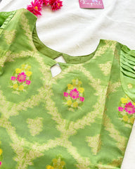 Parrot Green Silk Kurta Set (Kurta-Dupatta)