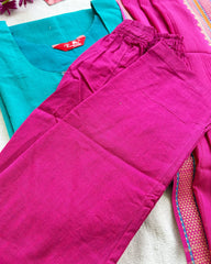 Blue Pink Mangalgiri Cotton Kurta Set