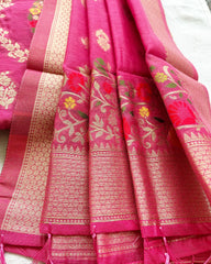 Hot Pink Banaras Cotton Kurta Set (Pre Order 10-15 days)