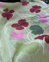 Pista Green Lotus Kurta Set (Top-Dupatta)