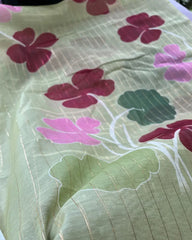 Pista Green Lotus Kurta Set (Top-Dupatta)