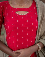 Red Lady Slub Silk Kurta Set