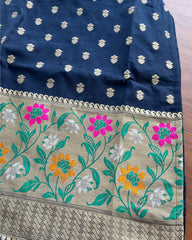 Midnight Blue Banaras Cotton Kurta Set (Top-Dupatta)