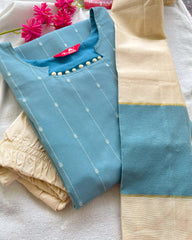 Water Blue Butter Silk Kurta Set