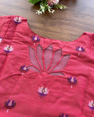 PinkRed Lotus Kurta Set (Top-Dupatta)