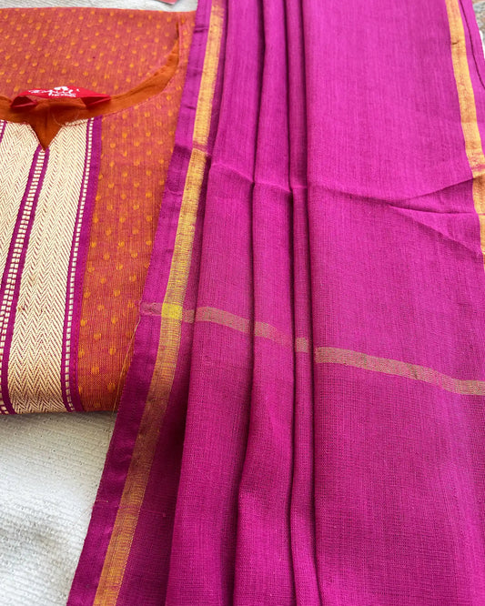 Rust Orange Mangalgiri Cotton Kurta Set