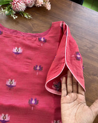 PinkRed Lotus Kurta Set (Top-Dupatta)