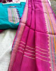 Blue Pink Mangalgiri Cotton Kurta Set