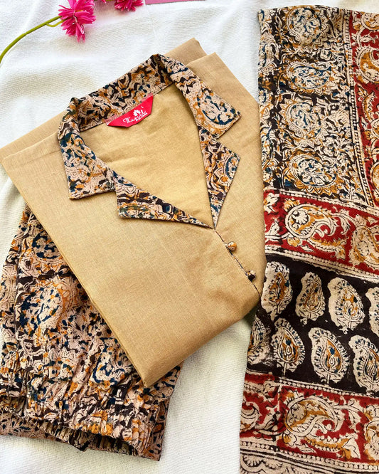 Sandal Kalamkari Cotton Kurta Set