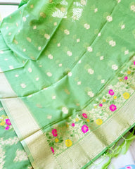 Parrot Green Silk Kurta Set (Kurta-Dupatta)