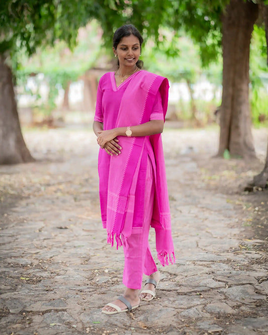 Gulabi handloom cotton kurta set