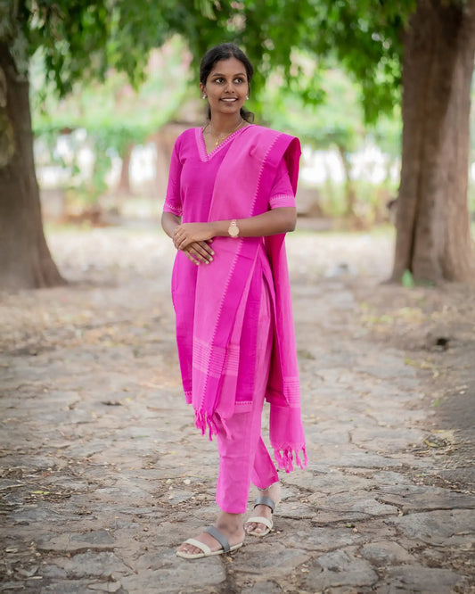 Gulabi handloom cotton kurta set