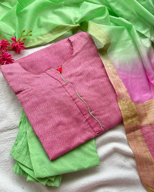 Pink Pista Charm Katan Silk Kurta Set