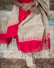 Red Lady Slub Silk Kurta Set