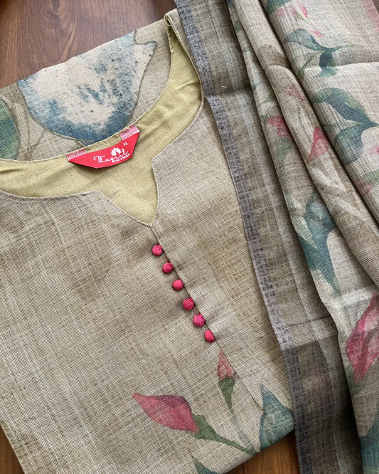 Olive Soft Tissue Silk Kurta Set (Top-Dupatta)