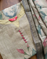 Olive Soft Tissue Silk Kurta Set (Top-Dupatta)
