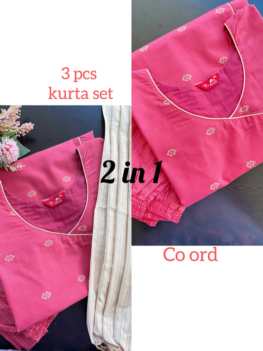 2 in 1 Peach Handloom Soft Cotton Kurta Set