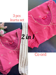 2 in 1 Peach Handloom Soft Cotton Kurta Set