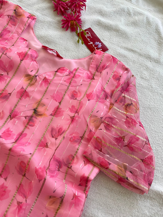 Pink Floral Organza Kurta