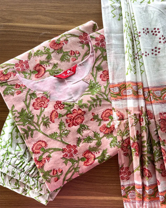 Floral handblock kurta set