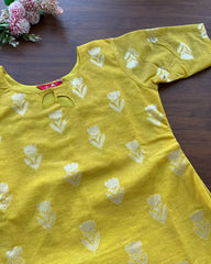 Yellow-Grey Pure Linen Kurta Set (Pre order 15-20 days)