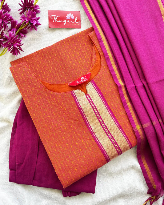 Rust Orange Mangalgiri Cotton Kurta Set
