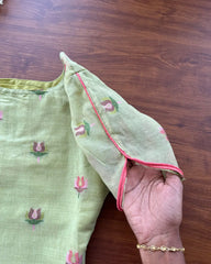 Pista Green Lotus Kurta Set (Top-Dupatta)