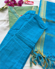 Green - Blue Mangalgiri Cotton Kurta Set