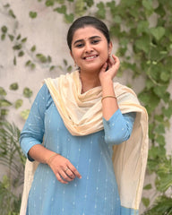 Water Blue Butter Silk Kurta Set