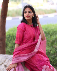 Pink linen kurta set 3 pc