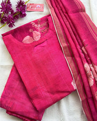 Pink linen kurta set 3 pc