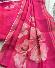 Pink linen kurta set 3 pc