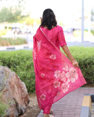 Pink linen kurta set 3 pc