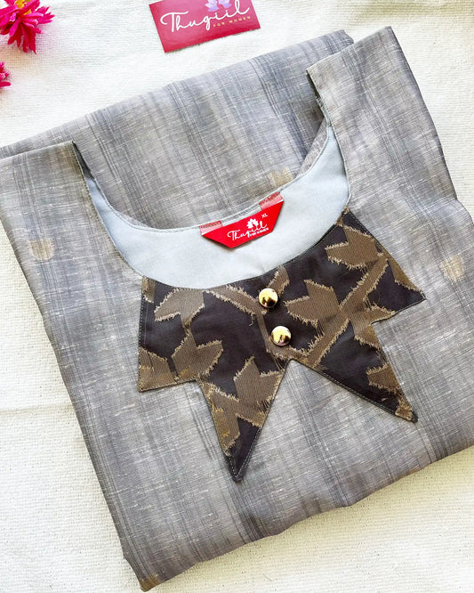 LUXE - Grey Jute Silk Kurta Set (Top-Dupatta)