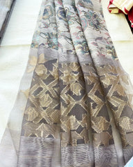 LUXE - Grey Jute Silk Kurta Set (Top-Dupatta)