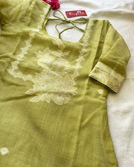 LUXE Green jute silk kurta set (Top-Dupatta)