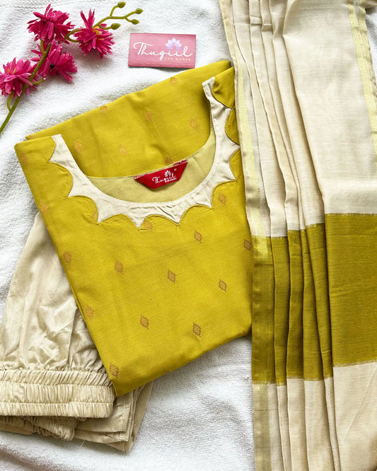 Yellow - Green Butter Silk Kurta Set
