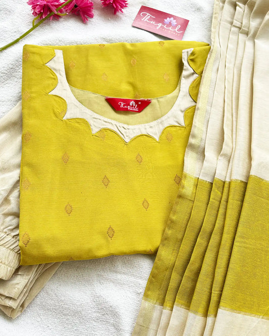 Yellow - Green Butter Silk Kurta Set