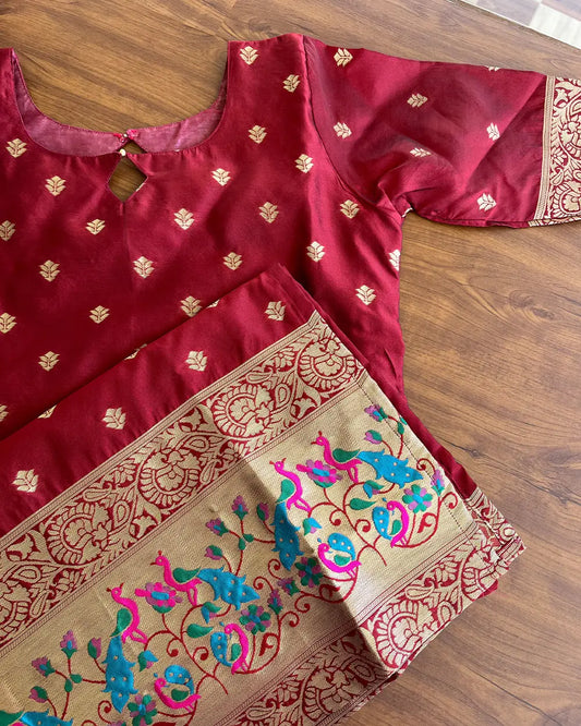 Maroon Banaras Set Silk Kurta set