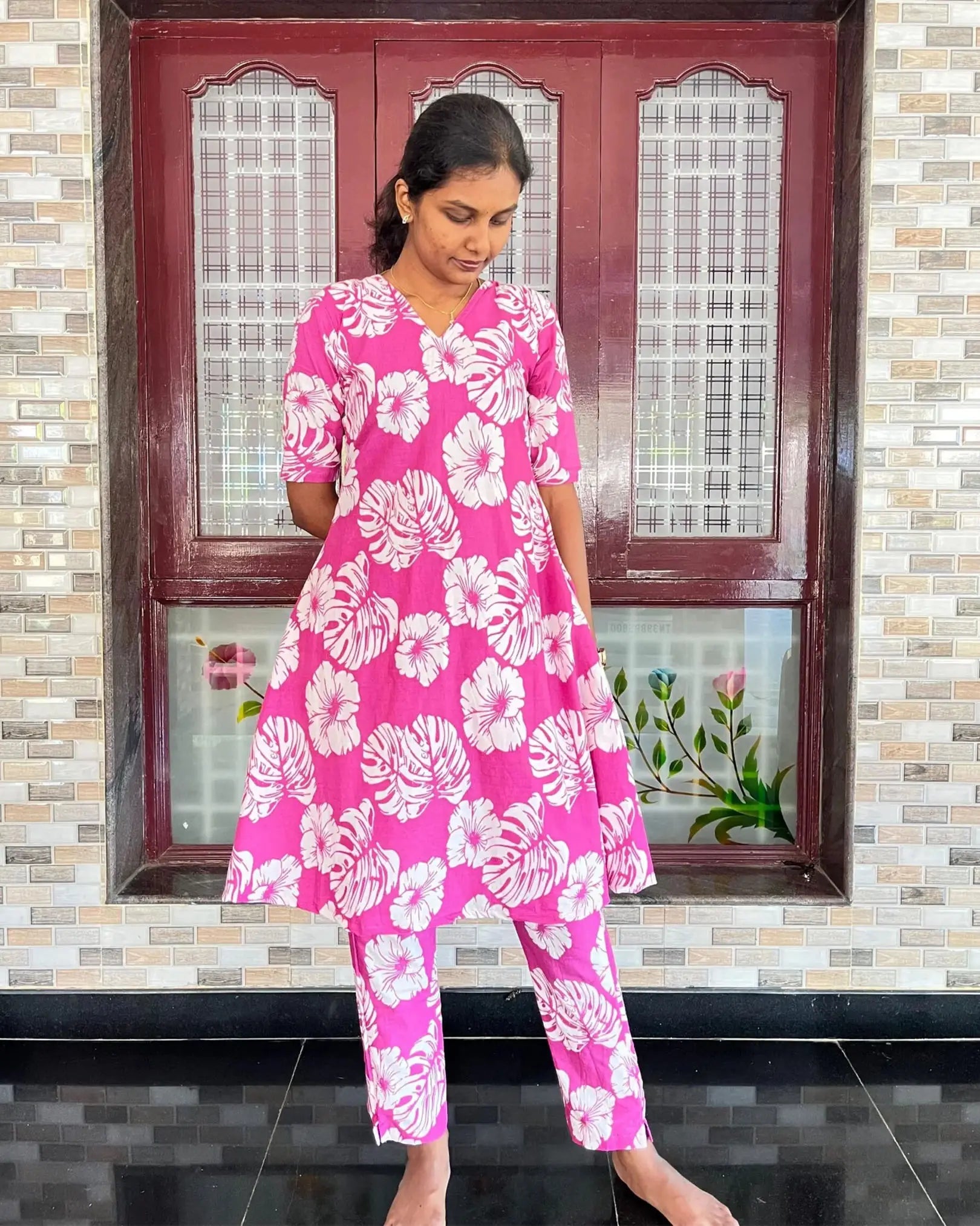 Pink Cotton A line Co Ord