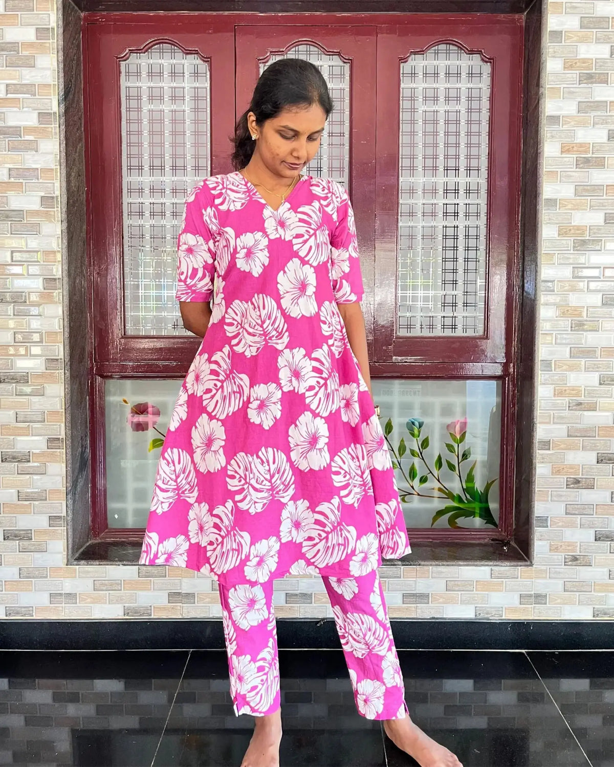 Pink Cotton A line Co Ord