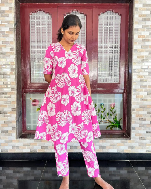 Pink Cotton A line Co Ord